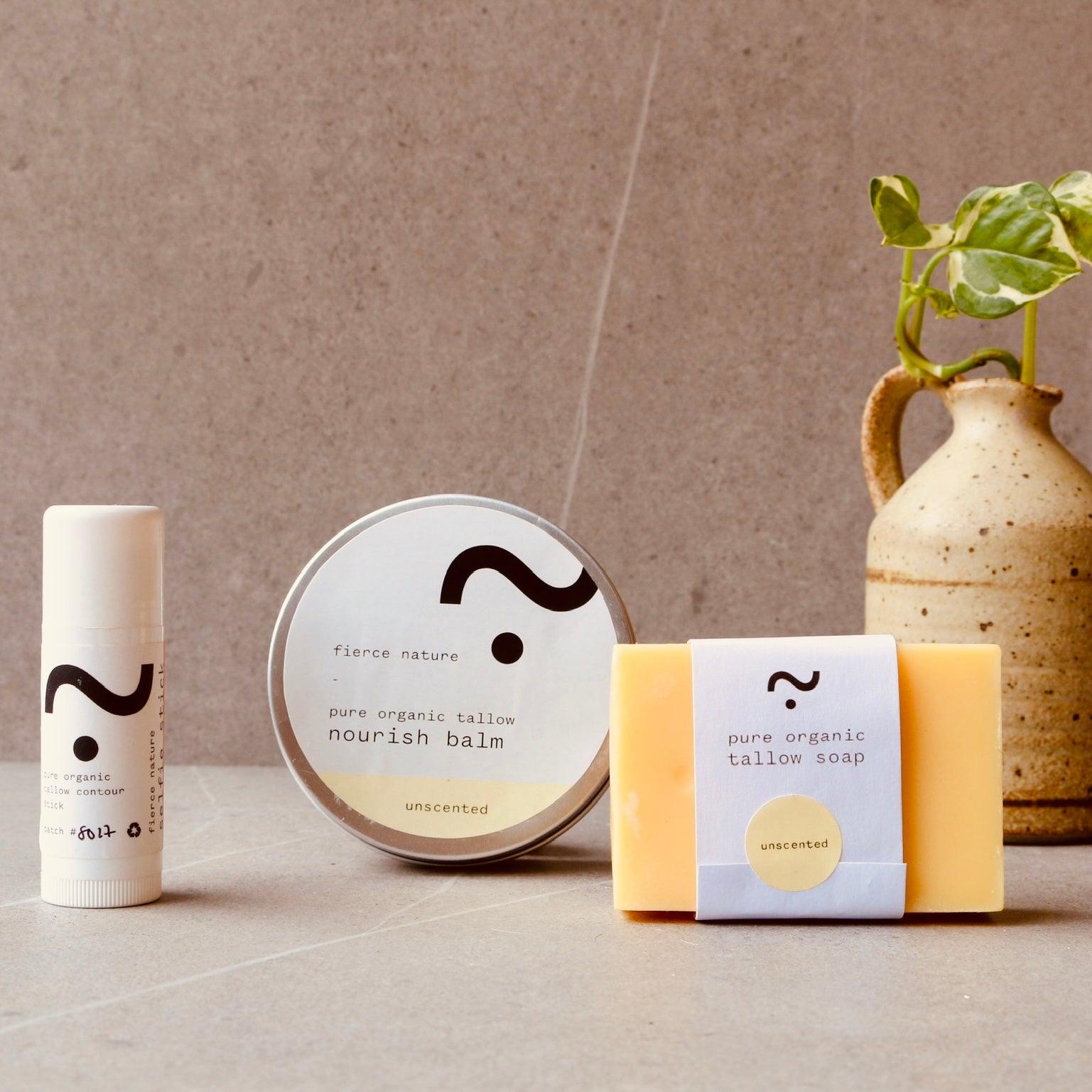 Pure Organic Tallow Skincare Bundle (Unscented) - Fierce Nature